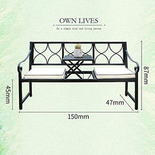 Panchina Della Terrazza Parco Panche da Giardino Ghisa, Panca per Tempo Libero da Esterno con Tavolo Centrale, Panca Decorativa Metallo Retrò Resistente Intemperie, Panchina 2 Posti (Incluso Cuscino
