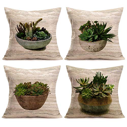Kysd43Mill - Set di 4 federe decorative per cuscini in vaso, in cotone e lino, quadrate per giardinaggio, bonsai, per esterni, 45 x 40 cm