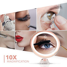Fancii Specchio Ingranditore 10x per Trucco con Luce LED, USB o Batteria - Specchio Illuminato con Ingradimento, Luci Dimmerabile, Potente Ventosa, Rotazione a 360°, per Bagno e Viaggio (Vetro)
