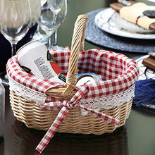 YIREAUD Cestino da picnic in bambù naturale con manico pieghevole, cestino da picnic in salice con fodera per famiglia, campeggio, picnic, decorazione per la casa