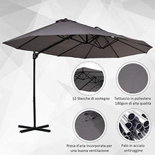 Outsunny Ombrellone Doppio in Acciaio e Poliestere Anti-UV Impermeabile con Manovella, Colore: Grigio, 270 x 440 x 250cm