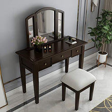 Toeletta con Tre-specchi Pieghevoli,Vanity Toeletta da Trucco Scrivania con Sgabello Imbottito per Le Donne Ragazze,3 Cassetti,Gambe in Legno Solido-Nero 120x50x156cm(47x20x61inch)