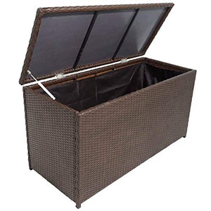 Estink Baule Contenitore Marrone 120x50x60 cm, Rattan PE e Telaio in Acciaio Verniciato a Polvere, Baule Cassapanca da Giardino
