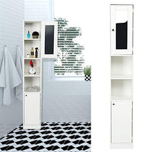 Armadietto da Bagno, Mobile Alto per il Bagno con Specchio e 2 Scomparti Aperti, Mobile a Colonna per Bagno Alto Mobiletto Bagno Salvaspazio, 28,8 x 29,8 x 179,5 cm