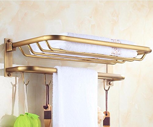 MBYW Portasciugamani Alto carico Portasciugamani da Bagno Mensola portaoggetti Porta Asciugamani, a Parete, Stile retrò, ripiano, Pieghevole, ripiano per Bagno, A3 con Cesto Pieghevole 60CM