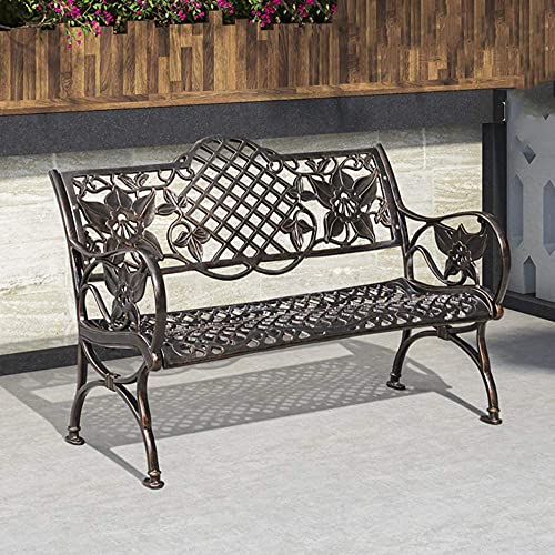 Panchina per terrazza del parco Panchina per il tempo libero all'aperto, Panchina da giardino retrò in alluminio pressofuso resistente alle intemperie, Panchine da giardino decorative nel cortile e