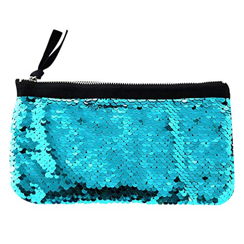 EXCEART Borsa con Paillettes Glitter Borsa Cerniera Borsa Portamonete Mini Cambiamento Custodia Penna Penna Contenitore Matita per Donna Donna Ragazza Regalo di Compleanno (Argento Blu)