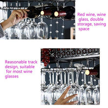 Portavini Portabottiglie in Ferro da Appendere, Portabicchieri da Vino, Regolabile in Altezza, Espositore per Vino da Bar Ristorante, con Pendente in Cristallo， Nero