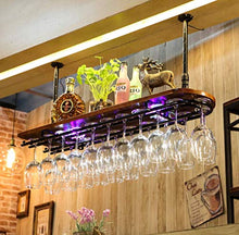 PZW Semplice e Creativo Portabottiglie da Vino Rosso Bar Portabottiglie Cornice da Vino in Vetro Appesi Calici Retrò Cornice in Vetro da Vino Rosso Capovolta Appendini per Vino con Luci82 * 28cm