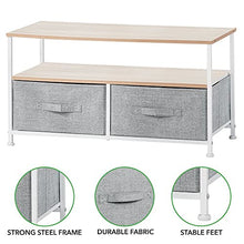 mDesign Tavolino porta TV minimale con struttura in metallo — Mobile TV con 2 ripiani e comodi cassetti in fibra sintetica per gli accessori — Elegante mobile hifi con ripiani in MDF — grigio