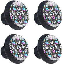 Cartoon Unicorn Donut Rainbow Star Black Pomelli per Porta Set di 4 Pomelli per Mobili Manopole per Cassetti Cucina Armadio Vetro