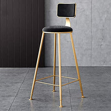 GYPPG Velvet Backrest Iron Bar Stool Home Kitchen High Chair,Breakfast Cafe Makeup,Round Soft Cushion,Anti-Slip Gold Legs,Footrest,65cm,75cm