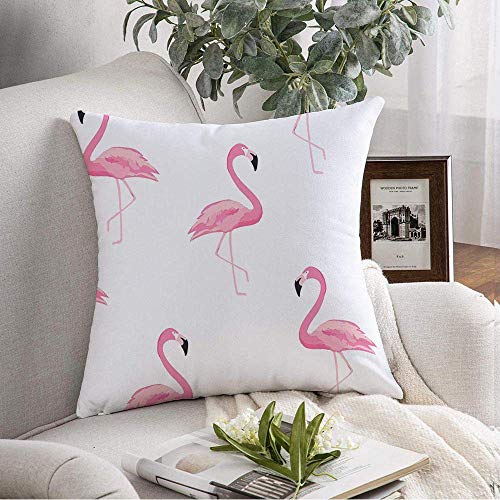 Kris.D Copertura Decorativa del Cuscino di tiro Modello Variopinto del Fenicottero di Estate Animali Fauna Selvatica Natura Bello Uccello Rosa Disegnato Exotic18x18 Pollici Disegnato