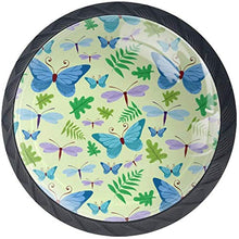 Farfalle Libellula Foglie Blu Viola Pomelli per Porta Set di 4 Pomelli per Mobili Manopole per Cassetti Cucina Armadio Vetro