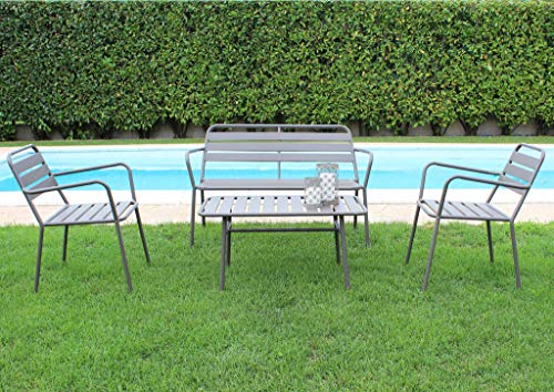 Milani Home s.r.l.s. Salotto da Esterno Giardino con Due poltrone Divano e tavolino in Metallo Nero, D.123 x 64 x 80/P.58 x 64 x 80/T.90 x 45 x 50