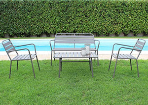 Milani Home s.r.l.s. Salotto da Esterno Giardino con Due poltrone Divano e tavolino in Metallo Nero, D.123 x 64 x 80/P.58 x 64 x 80/T.90 x 45 x 50