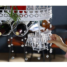 Portavini Portabottiglie in Ferro da Appendere, Portabicchieri da Vino, Regolabile in Altezza, Espositore per Vino da Bar Ristorante, con Pendente in Cristallo， Bianco