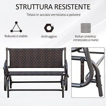 Outsunny Panchina a Dondolo da Giardino 2 Posti in Rattan e Acciaio con Tasche Laterali, 122x75x88cm Marrone e Nero