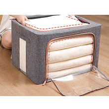 Abuky, contenitore pieghevole con coperchio e maniglie con cerniera, cesto portaoggetti con tessuto di lino, divisori rimovibili, contenitore multifunzionale per trapunte
