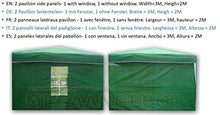 2 pareti Laterali 3x2 m, Verde, 1 con Finestra, 1 con Cerniera, per Pavillon/Gazebo Pieghevole/Gazebo da Giardino