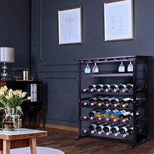 COSTWAY Cantinetta Portabottiglie Scaffale per Vino con Portabicchiere in Legno da 24 Bottiglie, Marrone Scuro, 90,5 x 80 x 41,5 cm