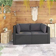 Tidyard Divano da Giardino 2 Posti con Cuscini in Polyrattan,Set Salotto da Giardino Esterno in Rattan,Divano Modulare,72 x 72 x 63 cm,Nero