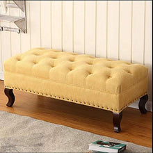 LXESWM Pouf Panca Ottomana banco Rettangolare poggiapiedi in Tessuto Imbottito Trapuntato Divano a Panca da Letto Soggiorno Scarpe Banco con Decorazione Unghie e Gambe in Legno massello