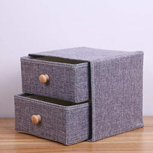 Aimili - Set di cassettiera, in tessuto di lino, cassetto per cosmetici, con manico in legno, 2 strati, 22 x 22 x 21 cm, colore: grigio
