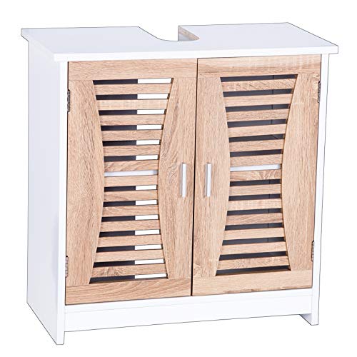 eSituro Armadietto Sottolavabo da Bagno Mobile a Terra con 2 Ante in Legno Mobiletto Sotto il Lavello SBP0021
