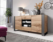 BIM Furniture Comò NUNKI 164 cm Credenza Highboard Armadio Wotan Rovere Antracite Due Ripiani Due Cassette