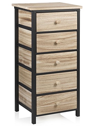 MONTEMAGGI Mobiletto Struttura in Metallo 5 Cassetti in Legno 36X28X74.5 cm Variante Unica