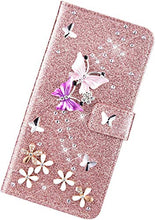 Custodia Compatibile con Samsung Galaxy J6 2018 Cover Sparkle Bling Diamante e Farfalla Pelle PU Portafoglio Libretto Magnetica Cover Brillante Fiore Libro Folio Flip Cover Silicone Cover Oro Rosa