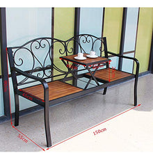 Panca da Giardino da 59 Pollici Per Patio Esterno,Panchina da Balcone Con Tavolino Centrale Regolabile,Sedili Portico Con Struttura In Legno Massello E Ghisa Anticorrosivi，Per Cortile / Prato