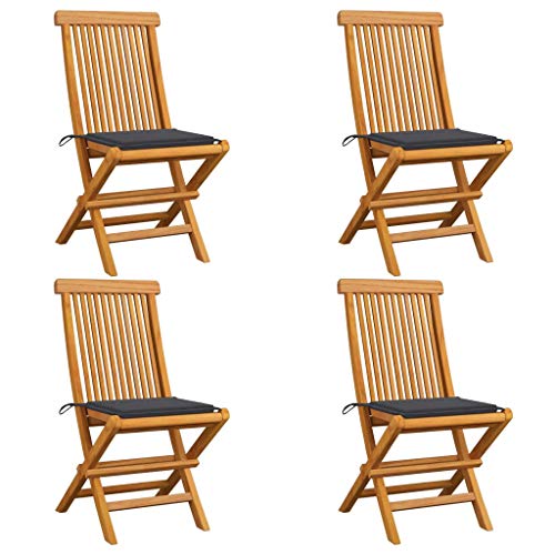 FAMIROSA Sedie da Giardino con Cuscini Antracite 4 pz Massello di Teak-2568