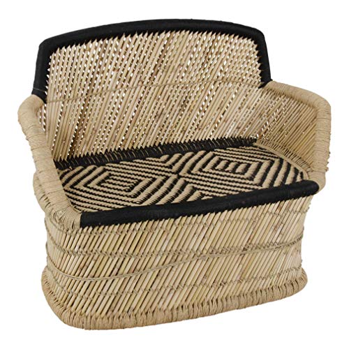 Lesli Living - Panchina da giardino Lombok, in bambù/lino, 104 x 46 x 89 cm