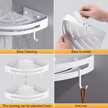 Ibergrif M34033W - Mensola Doccia con 2 Ganci, Angolo Organizer per il Bagno, Cestello Portaoggetti, 3M Senza Trapani, Spazio in Alluminio, 2 Confezioni