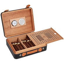 Guoda Umidificatore Sigari Humidor/Legno di Cedro Materiale/Portatile/umidità Costante/capacità Circa 25 Sigari/Dimensioni 27x20x8,5 Cm/Nero, Marrone (Color : Black)
