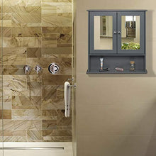 eSituro Armadietto Bagno con Specchio a Ante e Ripiani Regolabili Specchiera Contenitore Armadietto a Muro Grigio SBP0059