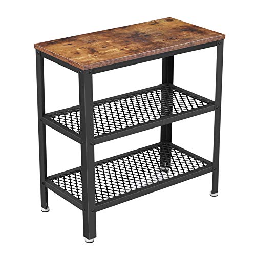 VASAGLE Tavolino, Comodino, Tavolo Decorativo con 2 Ripiani in Rete, Corridoio Soggiorno Camera da Letto, Stretto Stabile Salvaspazio, Montaggio Facile, Stile Industriale, Marrone Vintage LET33BX