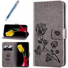 Robinsoni Cover Compatibile con iPhone XS Max Case Scintillare Glitters Lucido Portafoglio Libro Custodia Retro 3D Rosa Stampato Pelle PU Libretto Cover Foglio Flip Magnetica Fiore Caso, Grigio