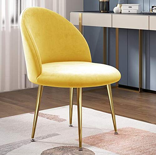 LHY HOME (Set di 2) Sedia da Pranzo in Velluto, Sedia per Il Tempo Libero con Piedini Regolabili E Gambe in Metallo Dorato, Sedia da Club Imbottita per Soggiorno Camera da Letto,Giallo