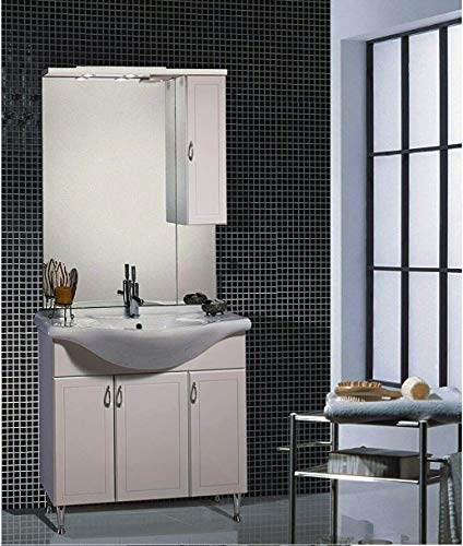 Ideastella - COMPOSIZIONE BAGNO COMPLETA Toscany da 85 cm Mobile + Lavabo in ceramica + Specchio con Pensile + Lampada