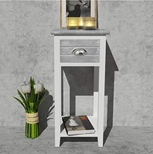 Zerone Comodino per camera da letto, comodino, mobiletto con 1 cassetto per camera da letto, soggiorno, rettangolare, 30 x 30 x 63 cm, grigio e bianco