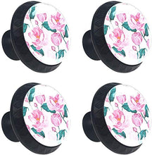 Fiore rosa che sboccia rosa dell'acquerello Pomelli per Porta Set di 4 Pomelli per Mobili Manopole per Cassetti Cucina Armadio Vetro