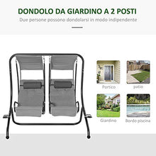 Outsunny Dondolo da Giardino 2 Posti con Sedute Separate e Tetto Parasole, Acciaio e Poliestere, 170x136x170cm Grigio