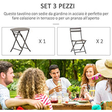 Outsunny Tavolino con Sedie da Giardino Pieghevoli in Acciaio Marrone, Set 3 Pz per Balcone, Terrazzo, Esterno