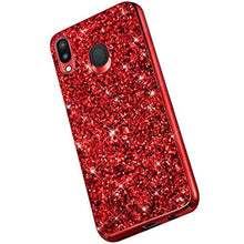 Saceebe Compatibile con Galaxy M20 Custodia Silicone TPU Paillettes Glitter Strass Silicone TPU Case PC Coperture [placcatura bordo] Bumper Case Ultra Sottile Antigraffio,rosso&