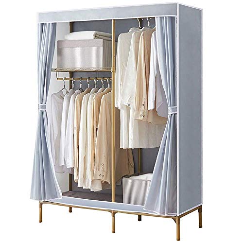 JHDDP3. Armadio in Tessuto Lampada Grigio Grigio Grigio Portatile Easy Double Hanging Asta Closet Superficie Oversize Installazione Rapida Tutta la Struttura in Acciaio Semplice Cabinet