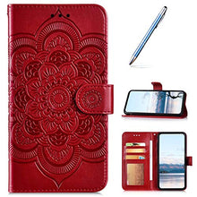URFEDA Pelle Libretto Custodia Compatibile con Galaxy A11 Cover Libretto Portafoglio 3D Girasole Fiore Di Mandala Case Antiurto Cover Silicone Morbido Custodia Magnetico Taccuino Flip Custodia Rosso
