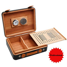 FHUILI Cigar Humidor, Legno di Cedro di Cuoio di Legno Portatile di Viaggio Cigar Humidor Accessori Fumatori, Artigiano a Mano,Nero